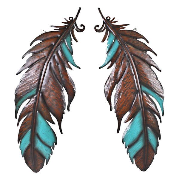 Metal Feather Wall Décor – Set of 2 Rustic Boho Wall Accents