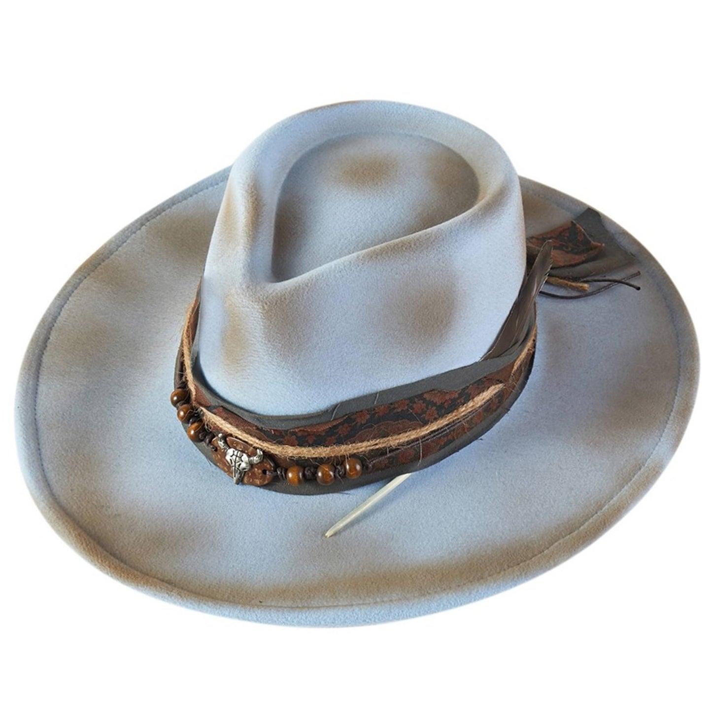 Distressed Fabric Band Rustic Cowgirl Fedora Hat