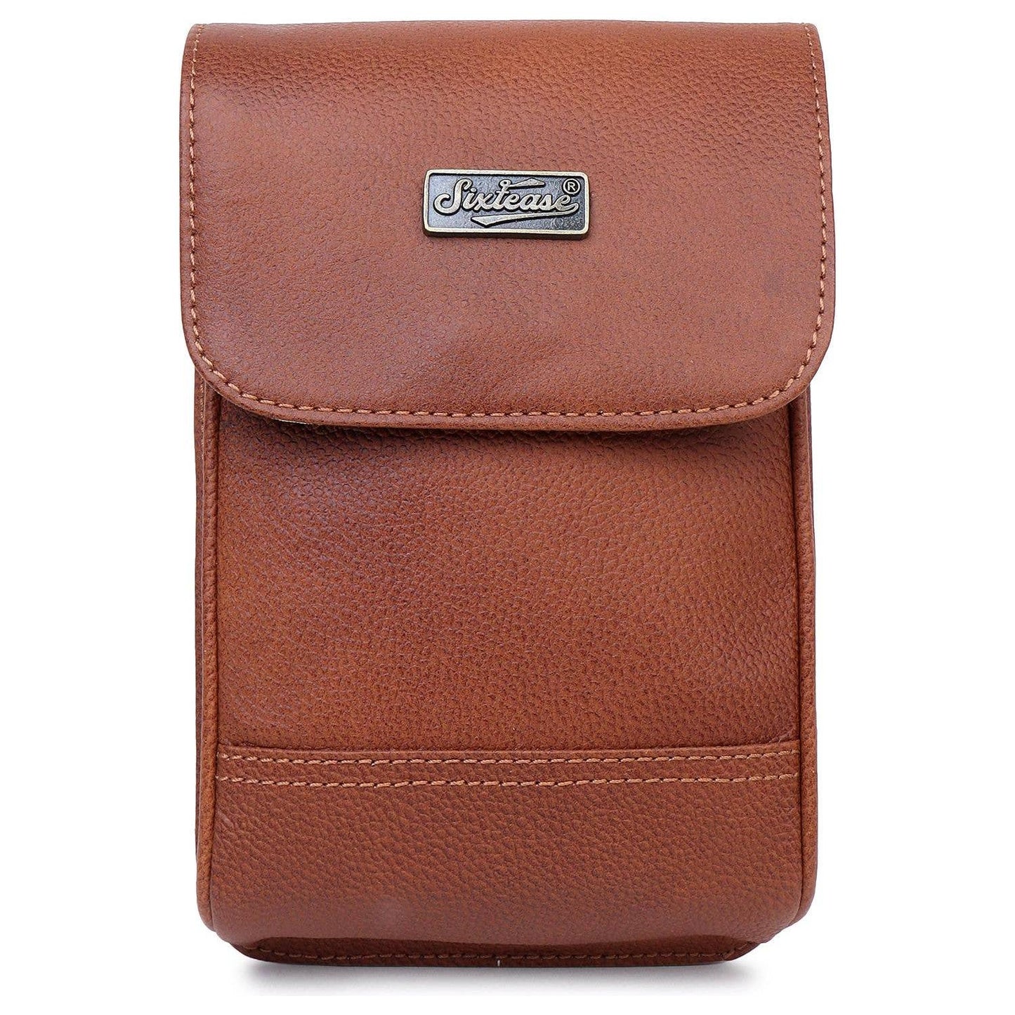 Sixtease Bags - Leather Dual Tone Crossbody - Chestnut Brown