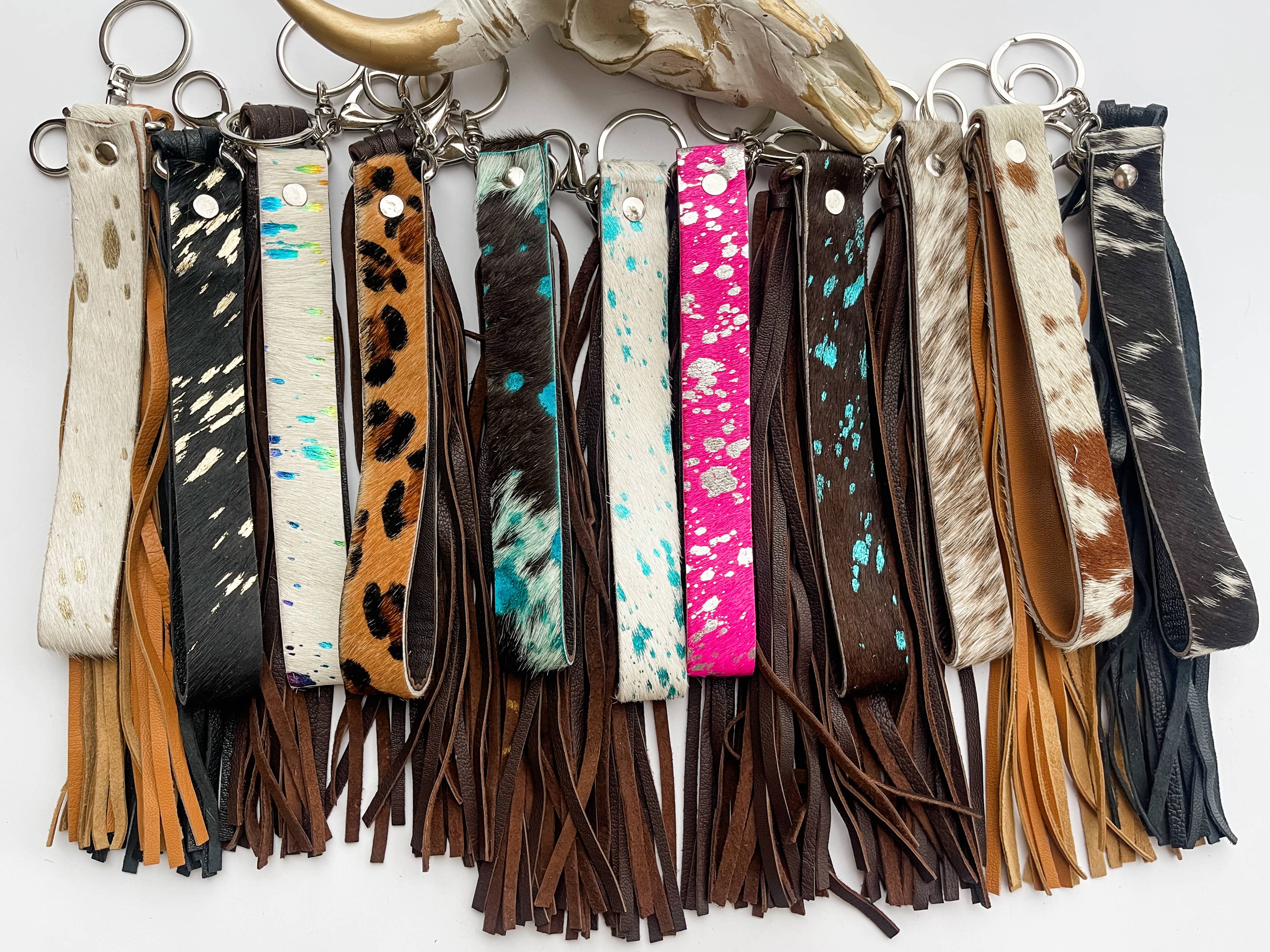 Cowhide Leather Fringe Tassel Keychain