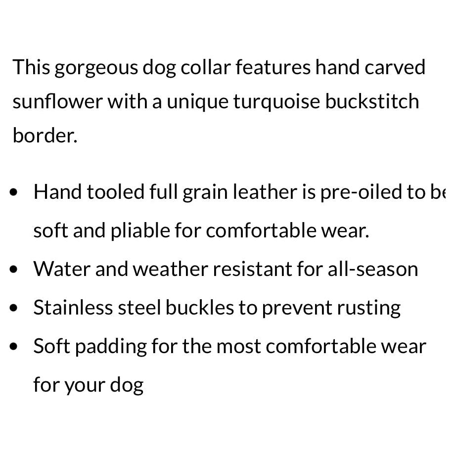 Ranch Hand Dog Collar Sunflower Turquoise Buckstitch