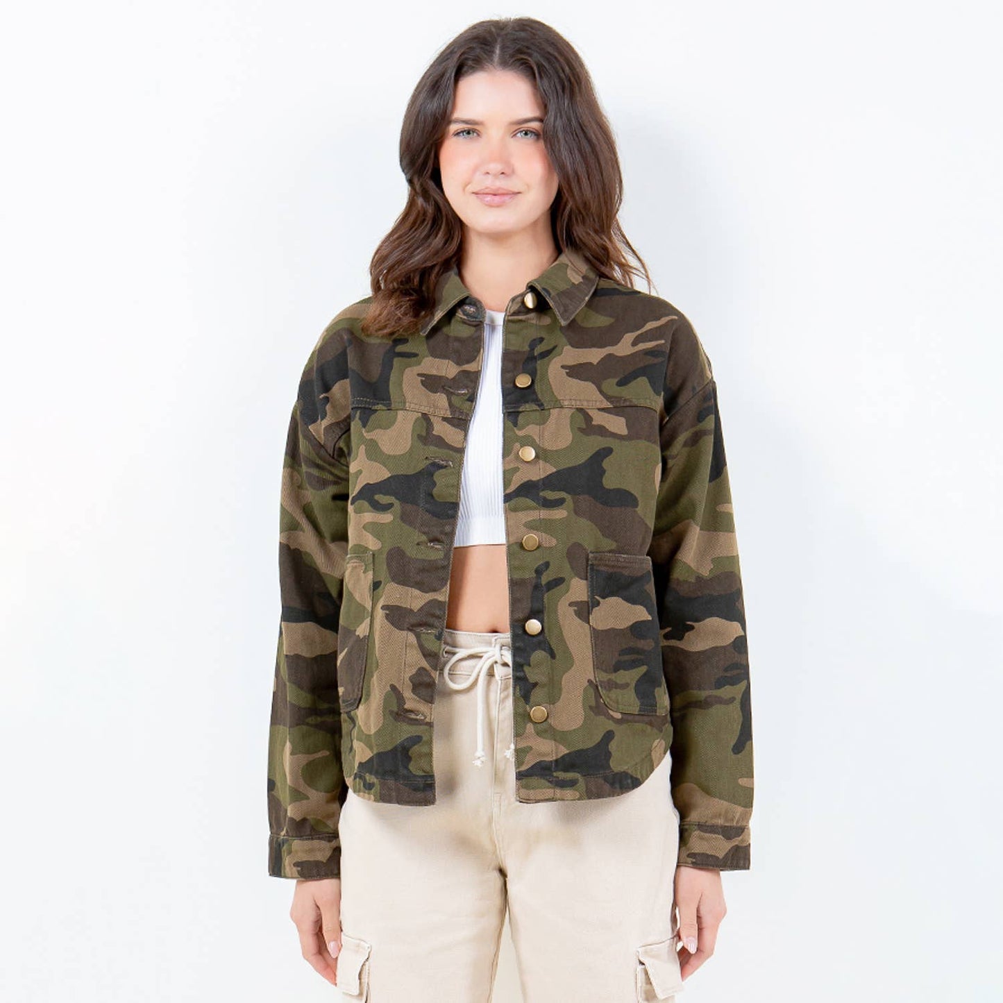 American Bazi - POLO COLLAR POCKET DENIM SHACKET-RJK9962CM