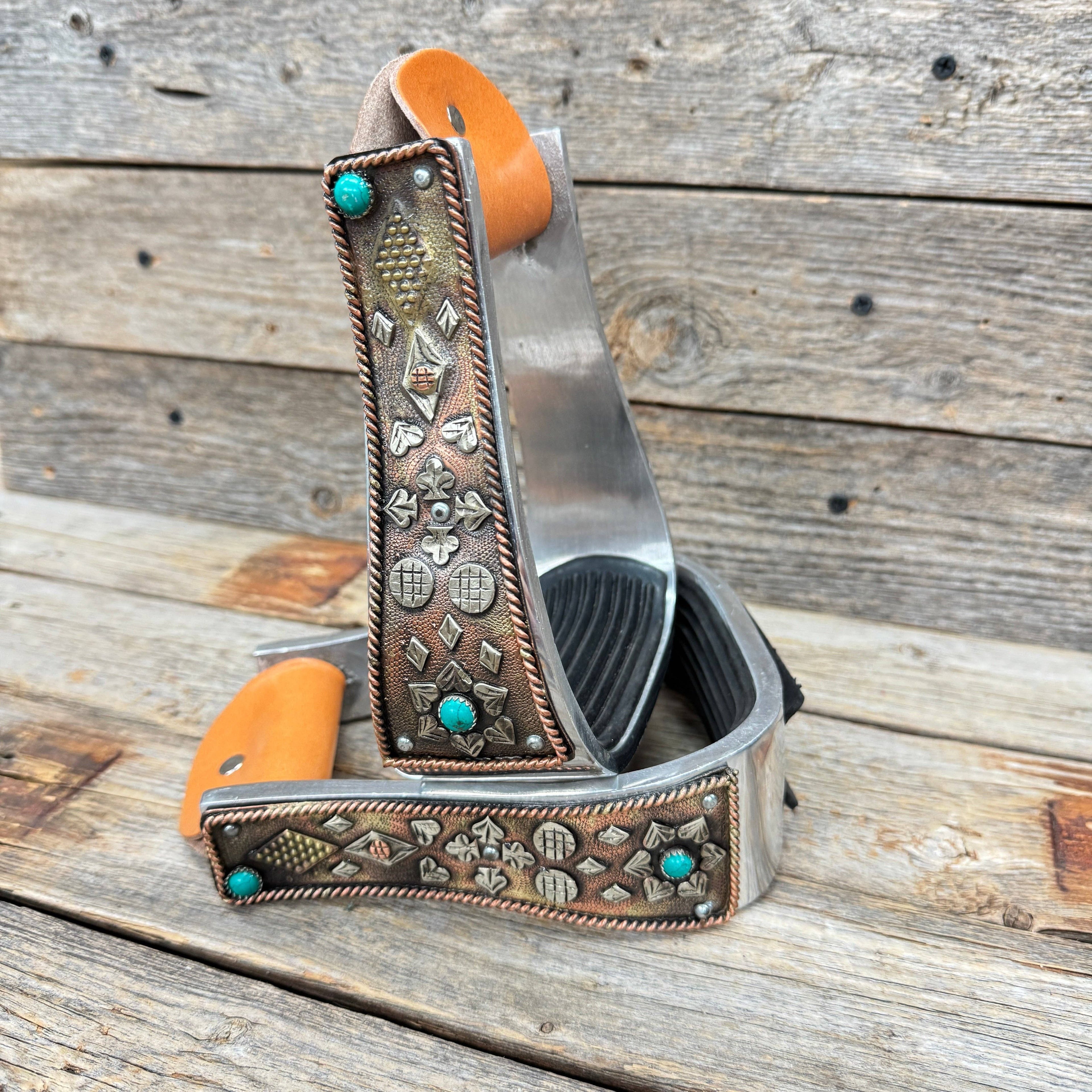 Rodeo Drive - Hand Engraved Copper and Turquoise Barrel Racing Western Stirrups BRS100