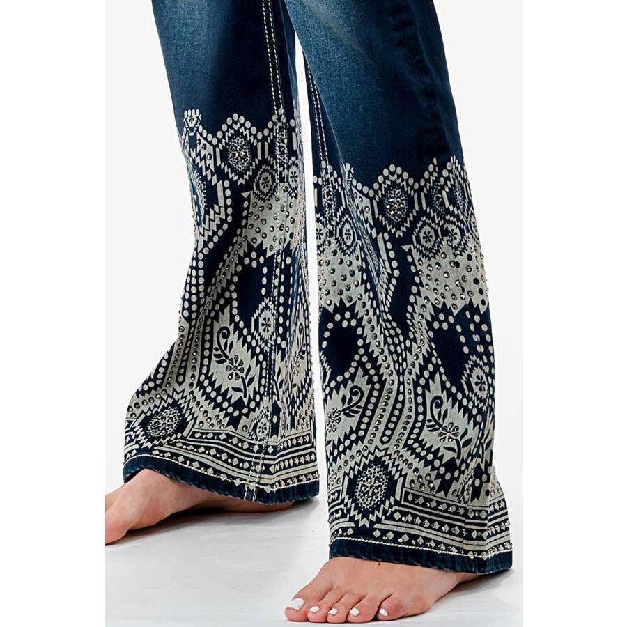 * Grace In LA Aztec Motif 3D Print High Waist Boot Cut 34" HB61799