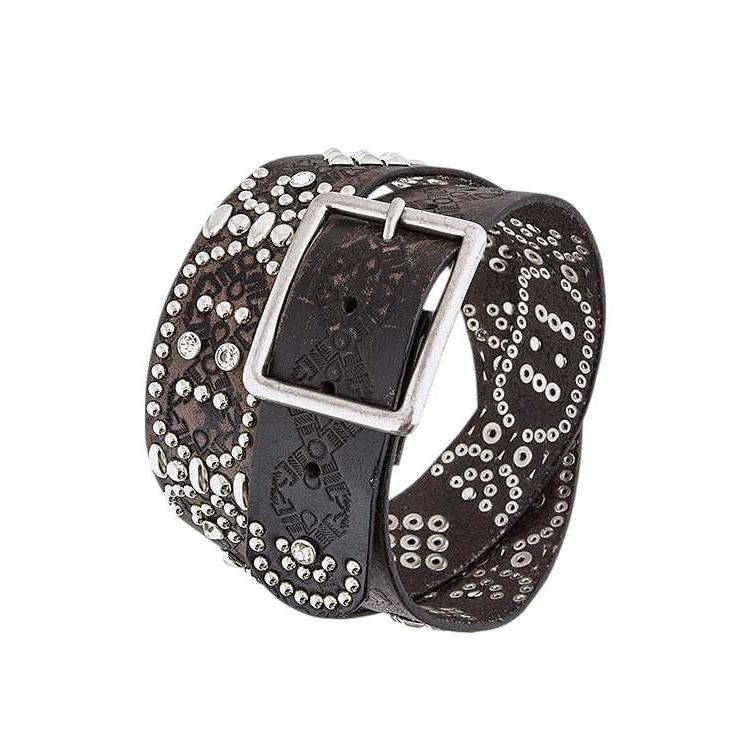 Studded Embossed Leather Belt