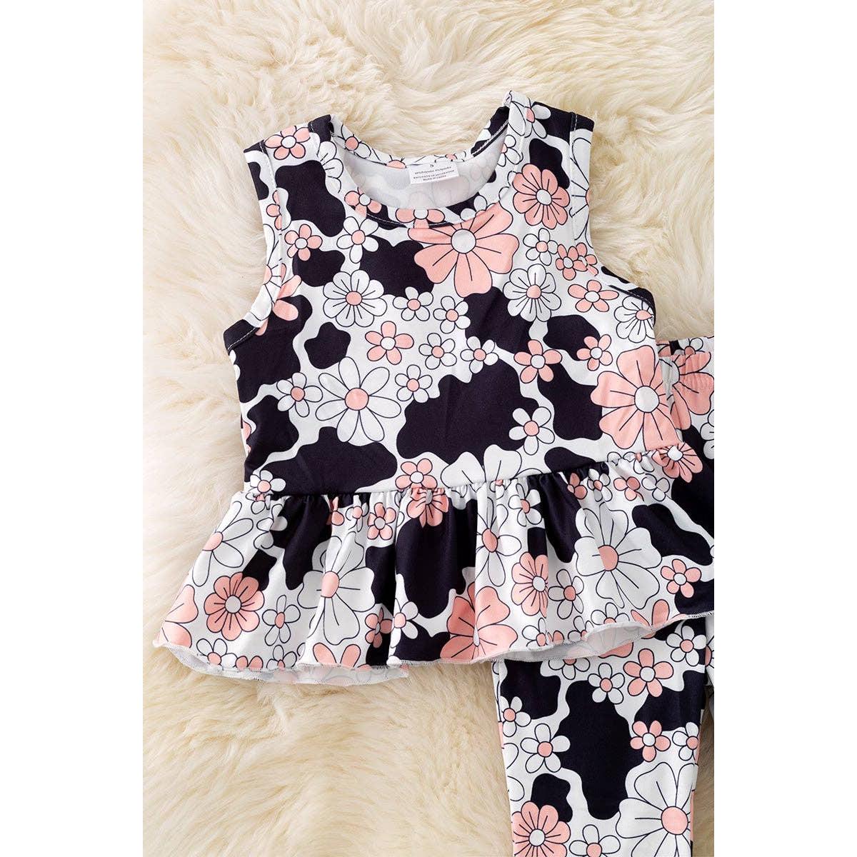 Kids Charm Online - Floral black, white & pink girls 2 piece set. OFG50880 Sol