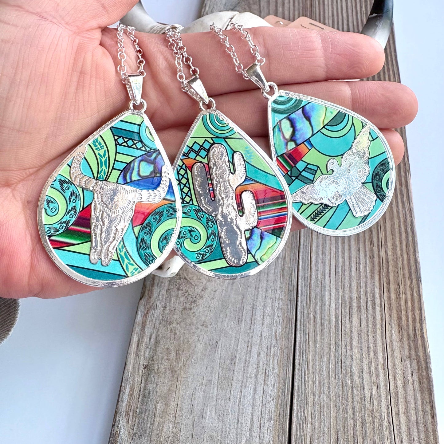Western Style Colored Teardrop Pendant Necklace
