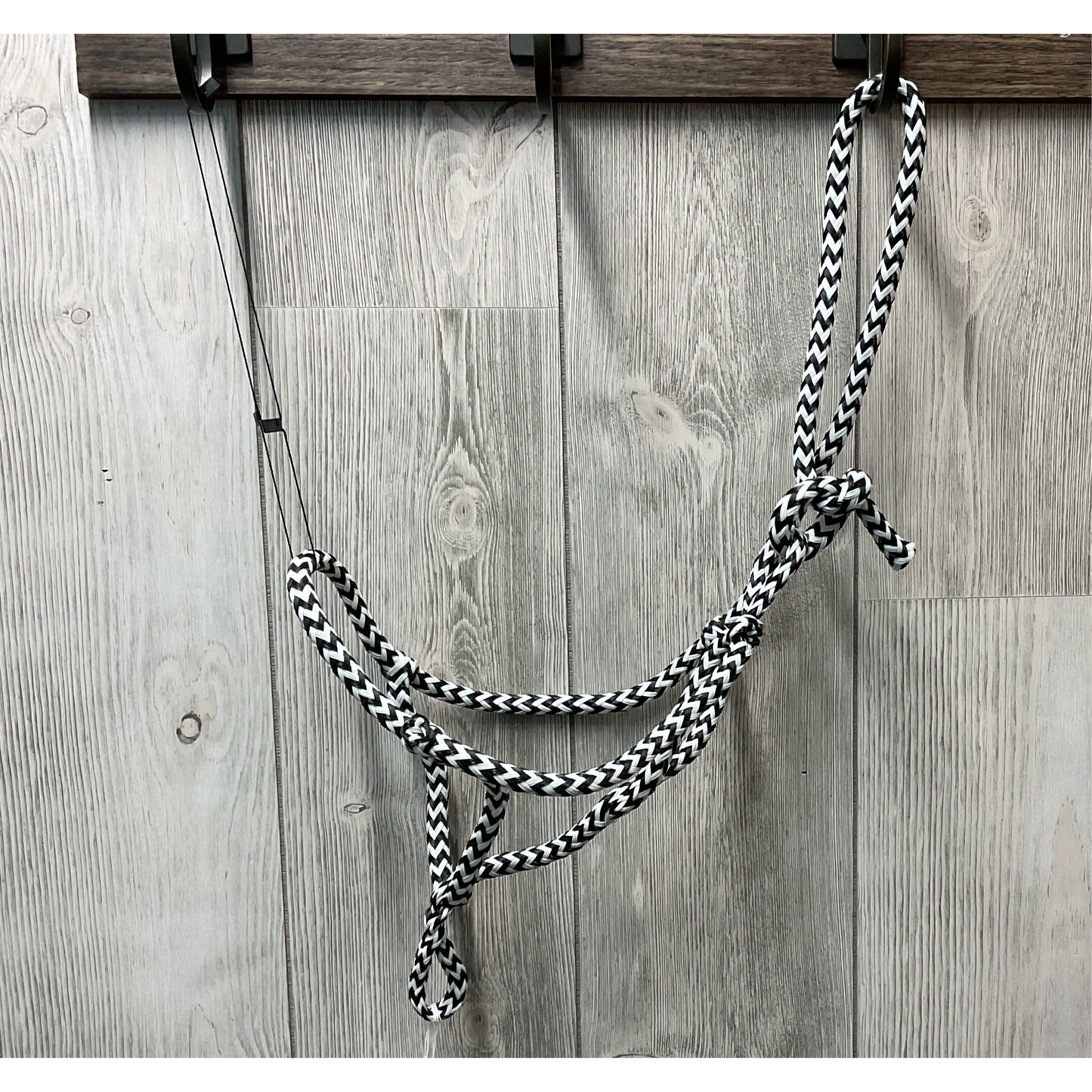 Poly Rope Halter, Black/White, Weanling-Yearling-Horse