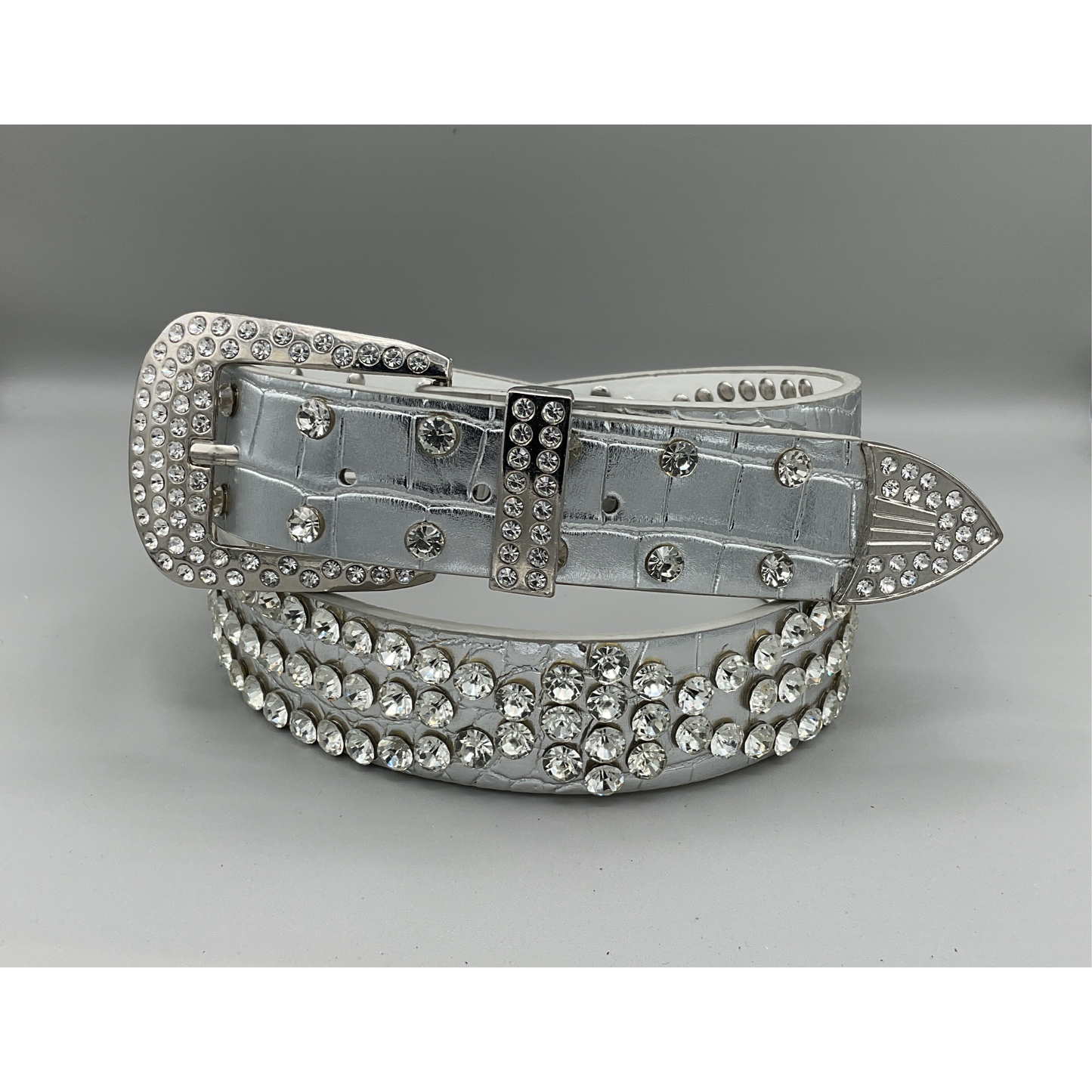 Venus- Ladies- BELT 1.5”- Silver Alligator w/ Rhinestone 129406