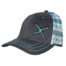 Twisted X Ball Hat - Snap Back - Embroidered Logo- Grey/ Turquoise XC-52