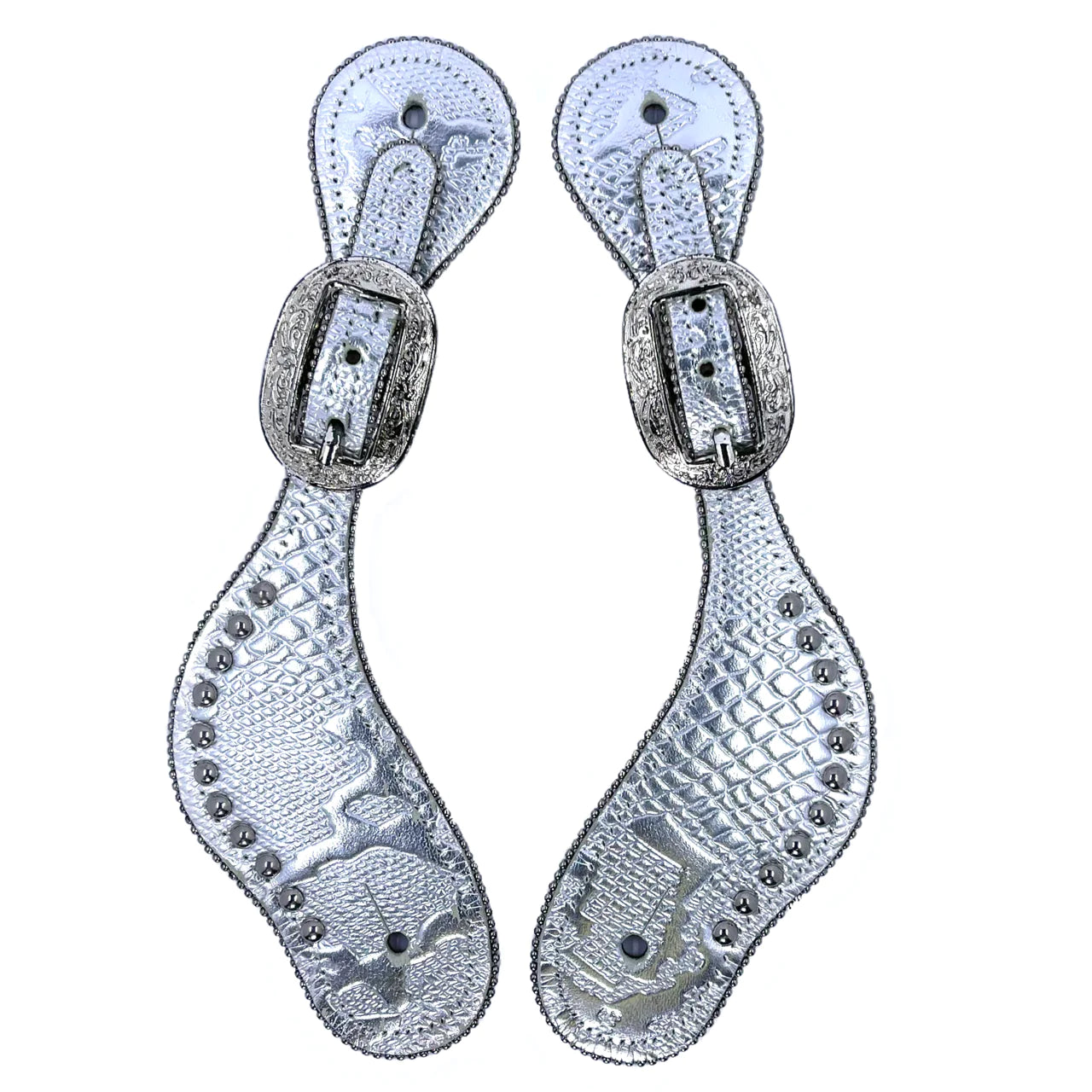 Dry Mist Tack Spur Straps - Silver Alligator Print