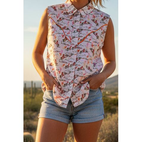 Montana Co. Sleeveless Girls Snap Shirt