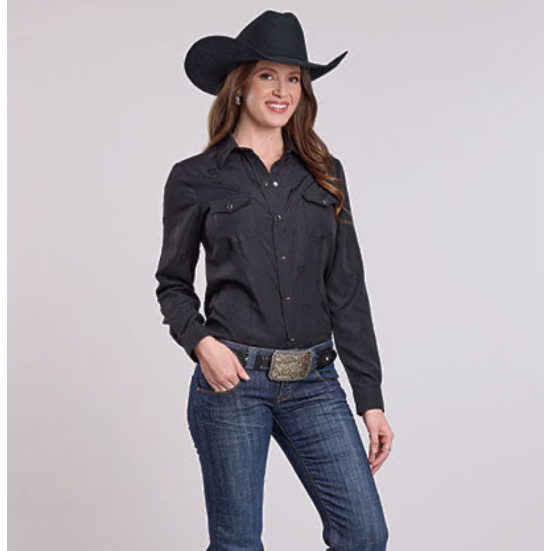 WOMEN'S HORSE & FLOWER WESTERN SHIRT - ROPER 01-050-0145-7012 BL