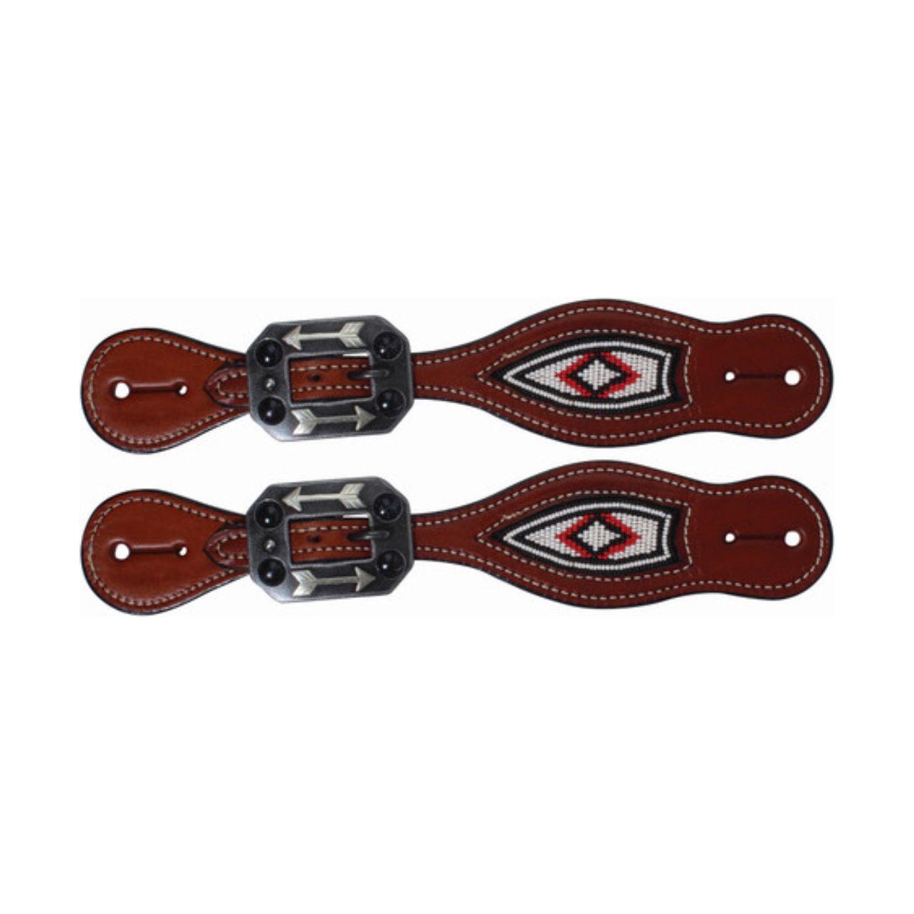 Professional’s Choice Spur Strap - Beaded White & Red W/ Arrow Buckle 3P9402