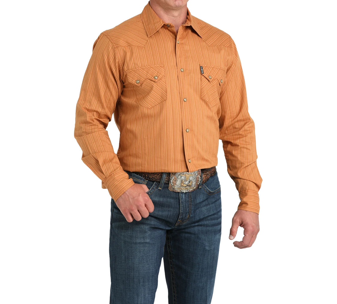 Cinch Men's Brown Western Modern Stripe Snap Shirt MTW1301087