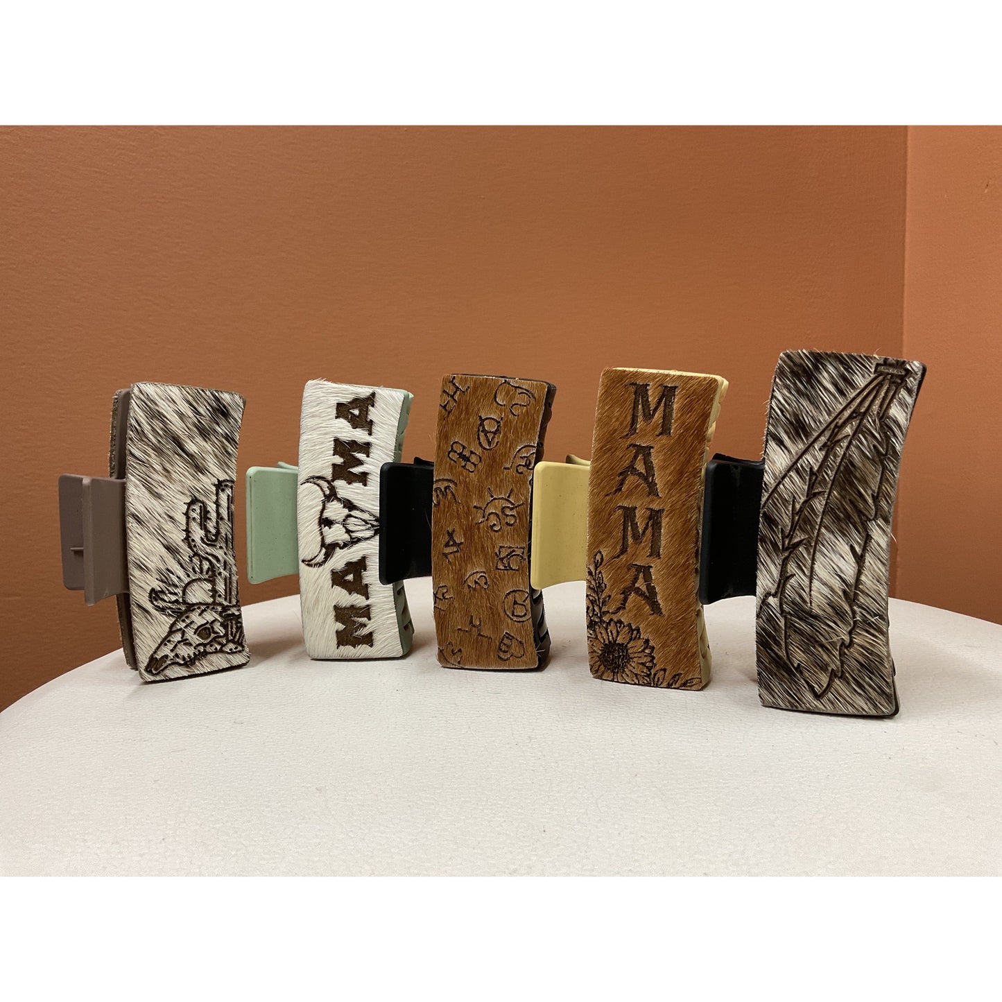 Hair Claw Clips - Cowhide, Various Designs 3”