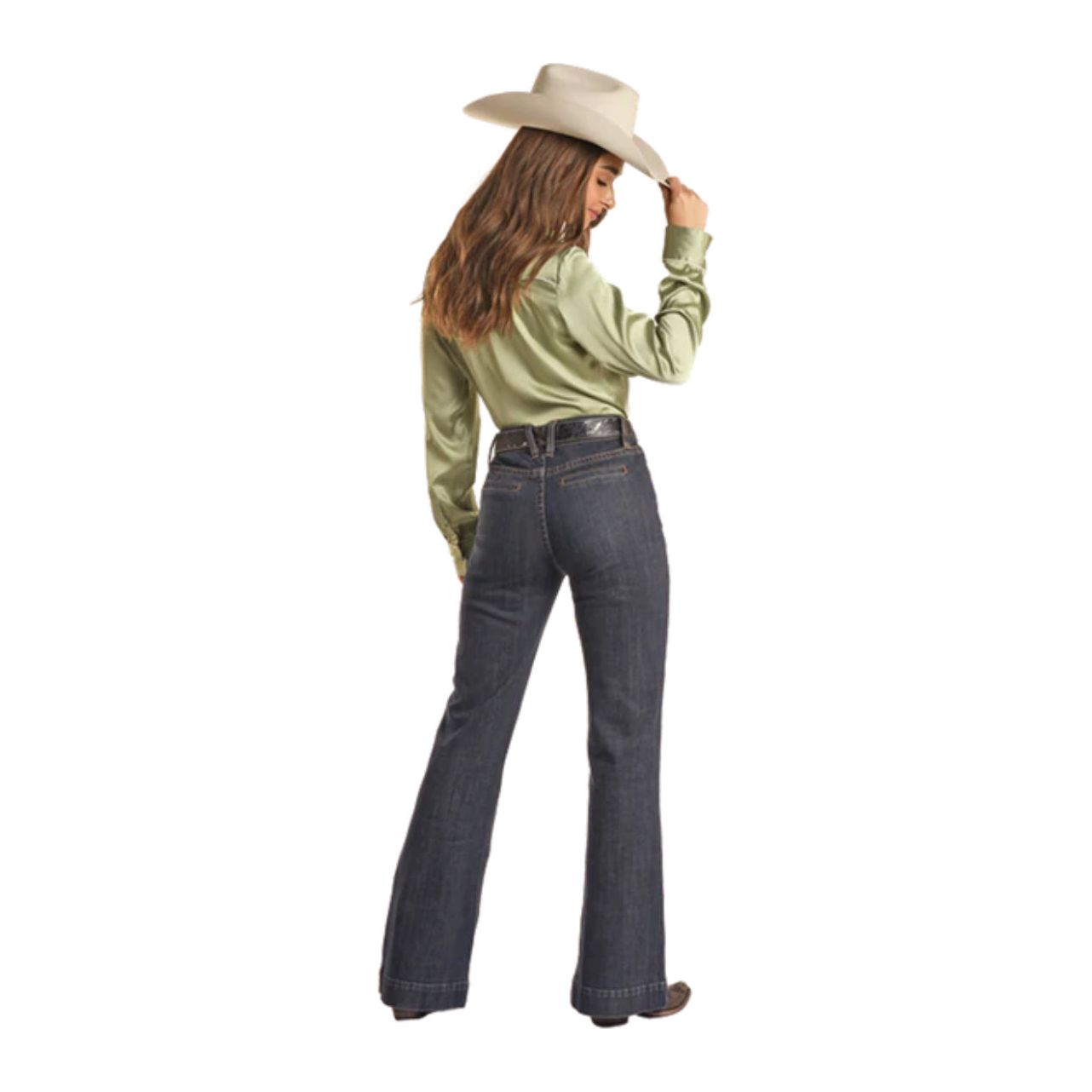 ROCK & ROLL Ladies Trouser - Dark Denim, High Rise BW5HD02397