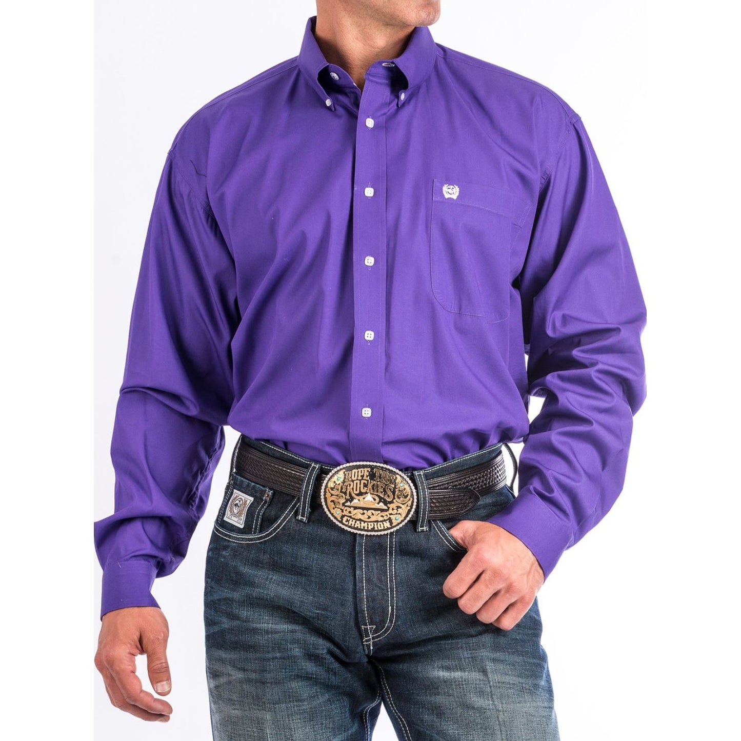 MEN'S SOLID PURPLE BUTTON-DOWN WESTERN SHIRT MTW1103802