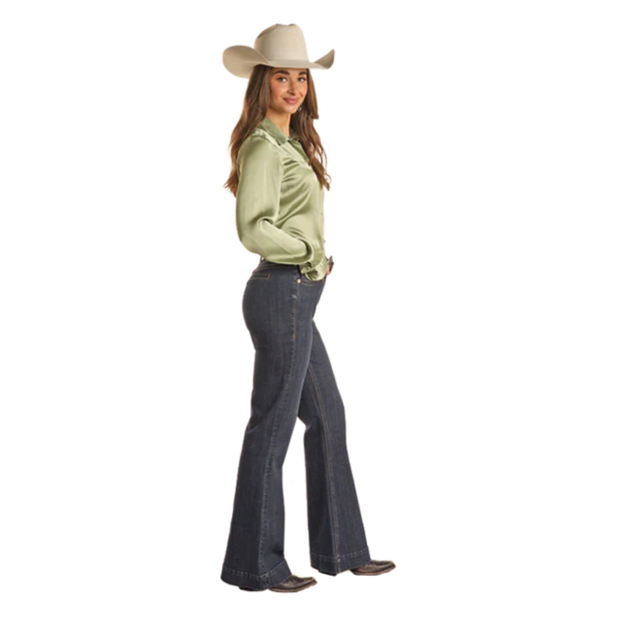 ROCK & ROLL Ladies Trouser - Dark Denim, High Rise BW5HD02397