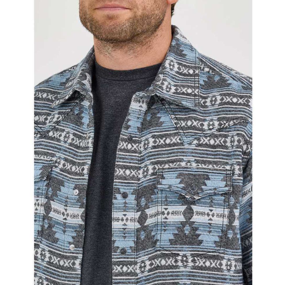Wrangler Mens Retro® Premium Jacquard Snap Shirt Jacket Baby Blue - 112368216