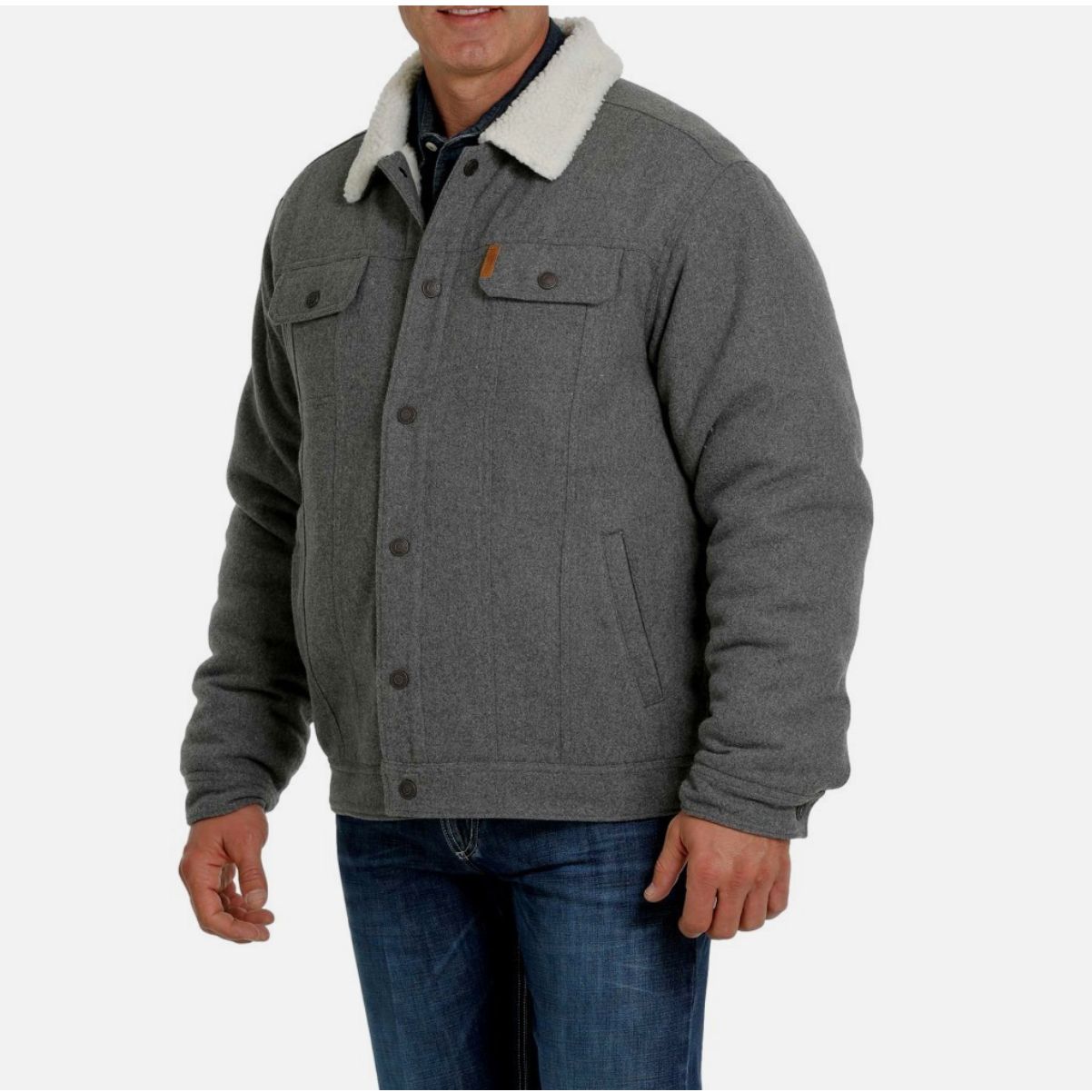 Cinch Jacket Men's Grey Wool, Snap Front Trucker Jacket - MWJ1074003