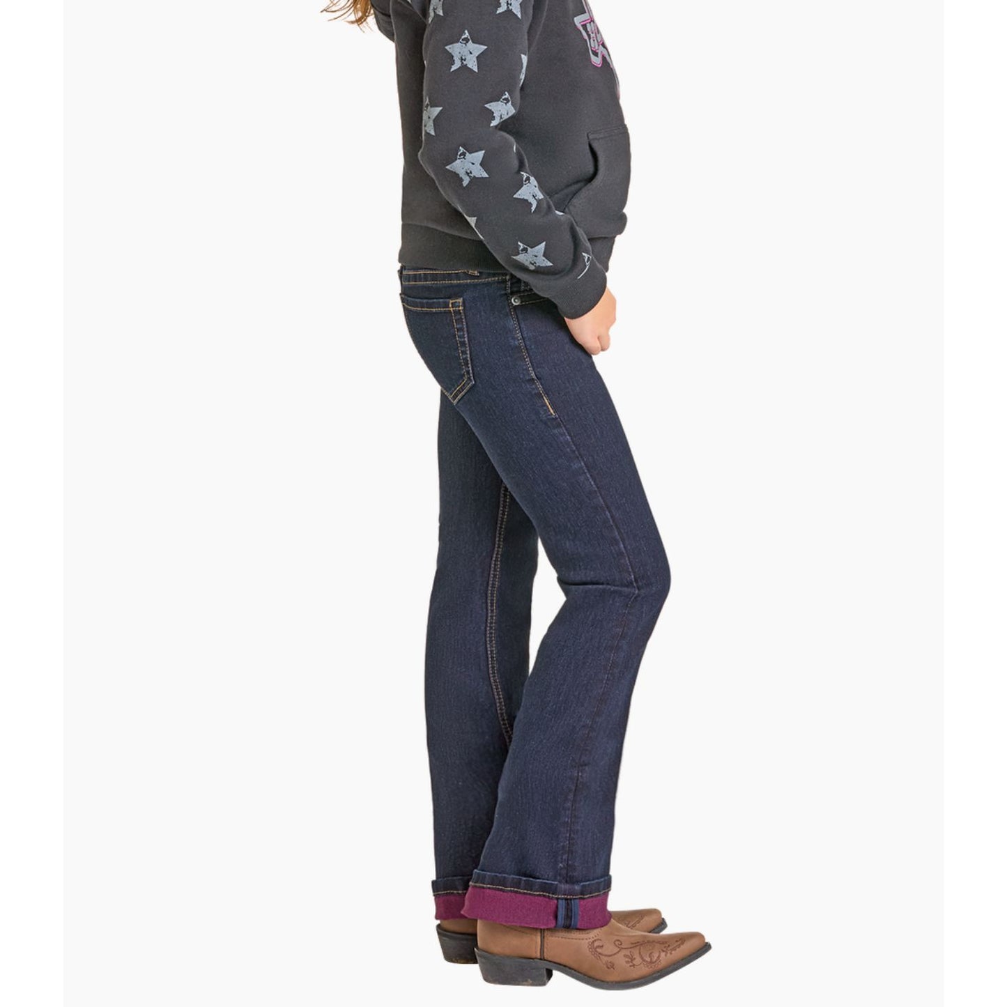 Rock & Roll Girls' Jean - Dark Wash, Bootcut , Pink Inside BG4MD07399
