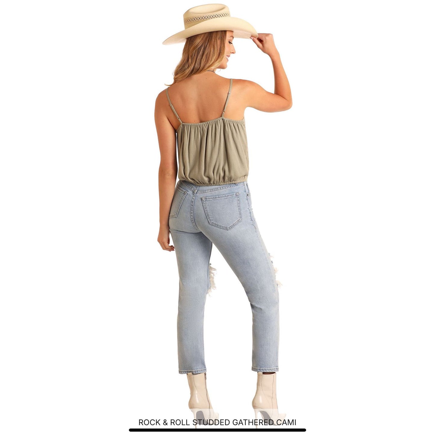 Rock & Roll Ladies Cami Top, Studded, Sage Green, BW20T05899