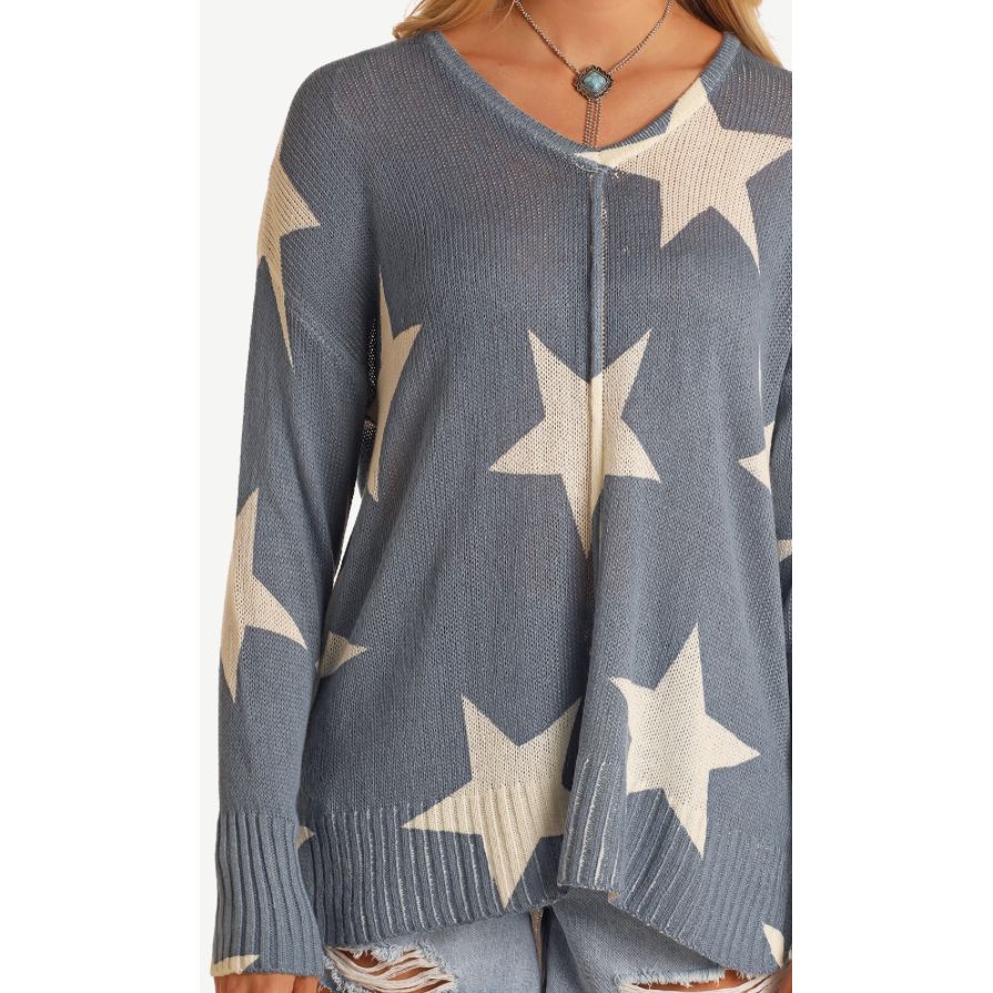 Rock & Roll Ladies Star Print Sweater BW32T05903