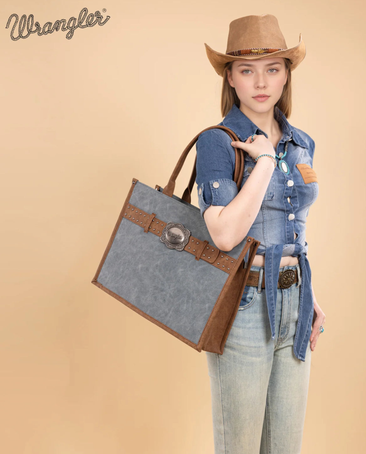 WRANGLER Buckle Concealed Carry Large Tote-Jean WG250-8119JN