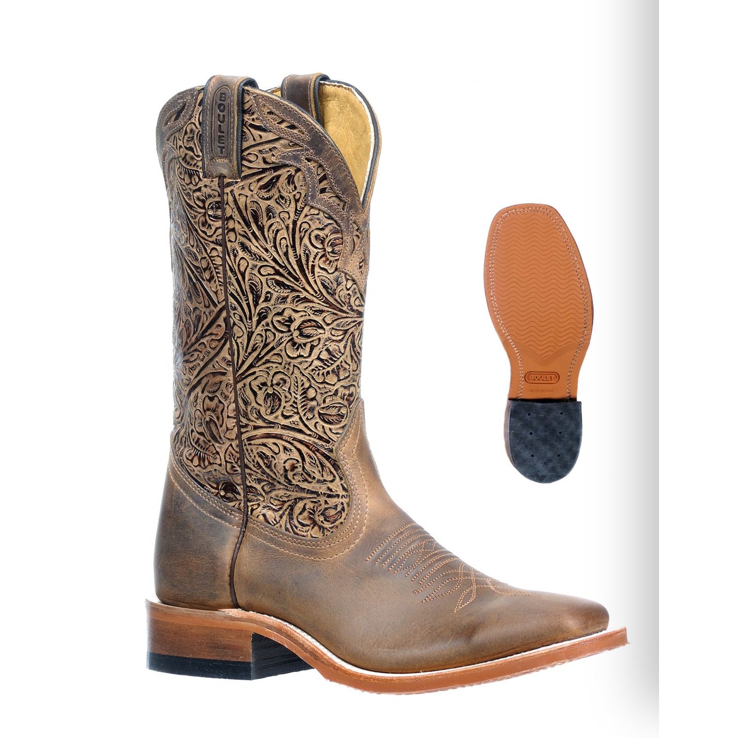 BOULET Ladies WESTERN BOOTS, Brown with Floral Top 2958