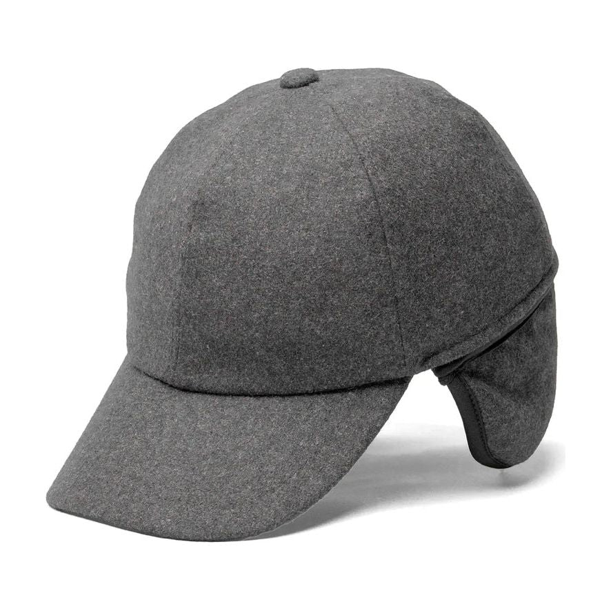 CROWNCAP Charcoal Wool Low-Profile Melton Ball Cap with Ear Flaps 1-210EC