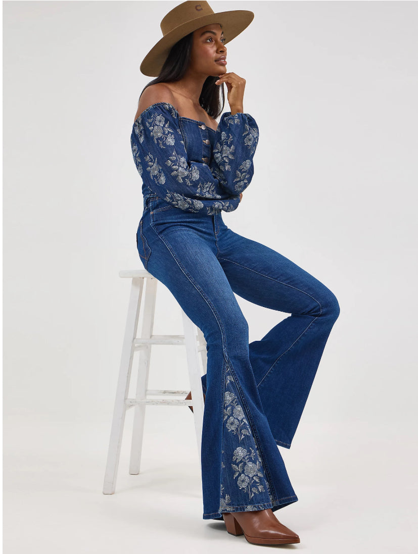 Wrangler Ladies Shirt - Retro Crop Denim Blouse 112364720