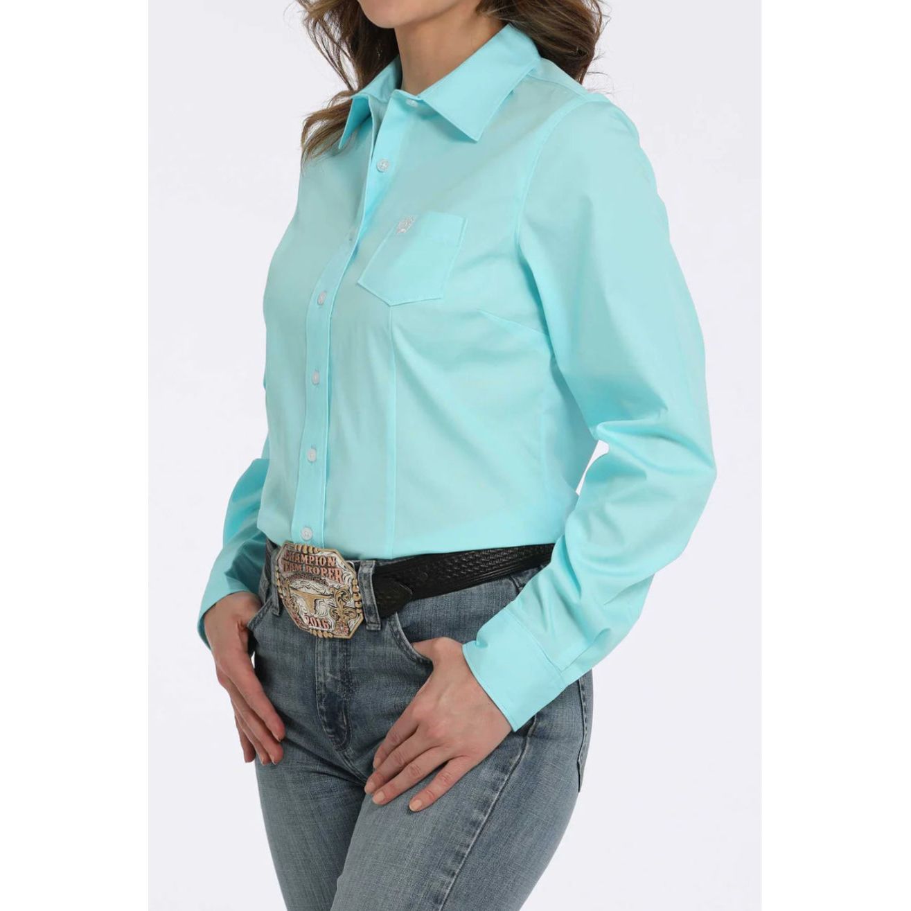 CINCH - Ladies Western Shirt, BUTTON-DOWN, Teal MSW9164244