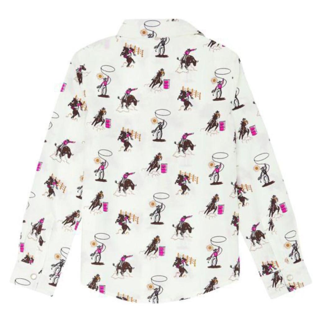 WRANGLER GIRL'S RODEO COWBOY PRINT LONG SLEEVE SNAP SHIRT 11235652