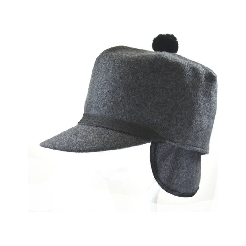 CROWNCAP Wool Blend Melton Stockman Cap charcoal with Inner 3/4 earband 1-140