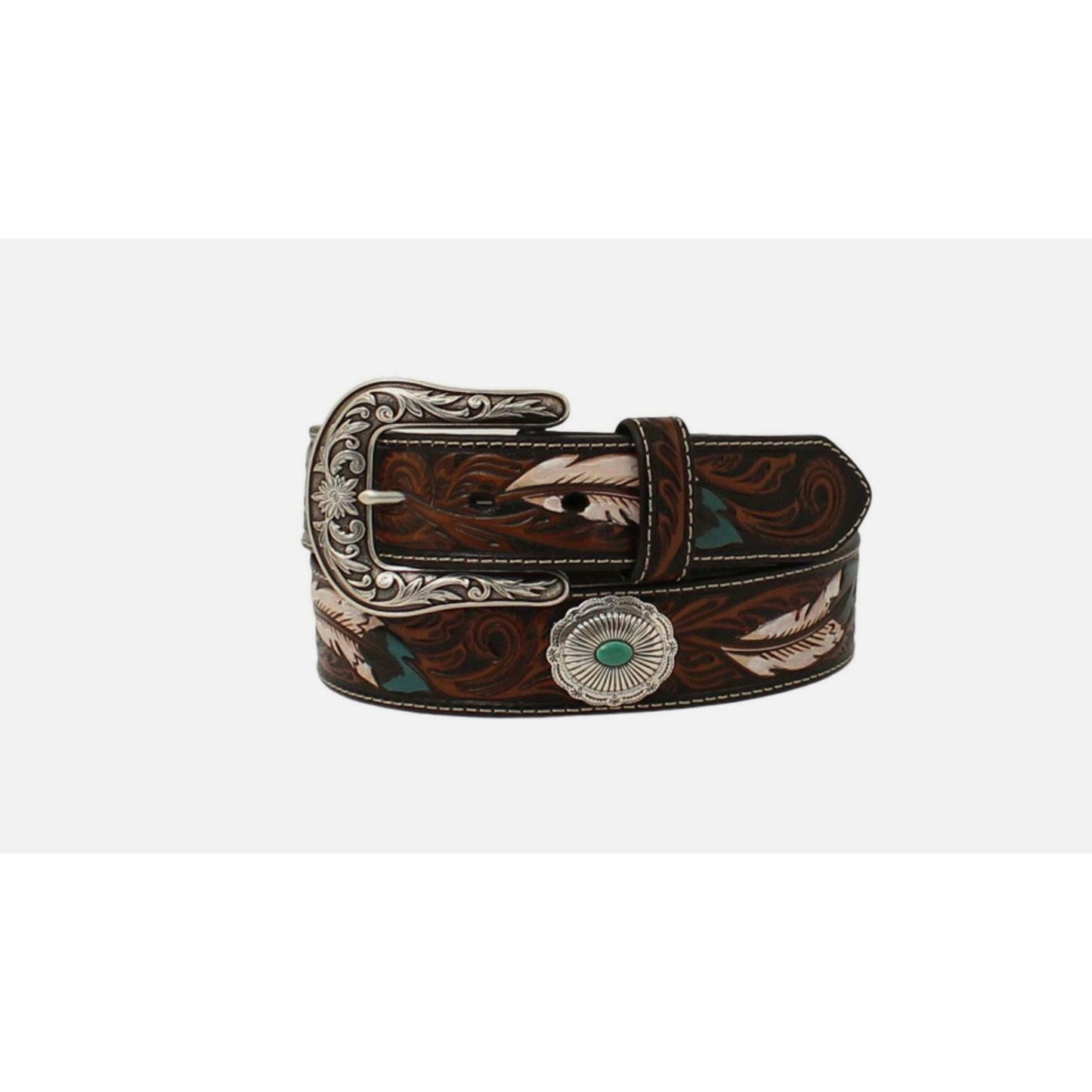 Ariat Ladies Belt, Brown, Feather Embossed with buckle A1533602
