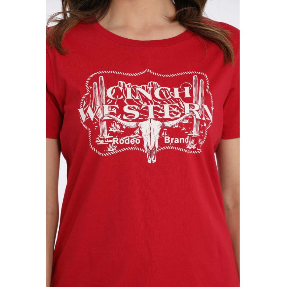 Cinch Women's Red Short Sleeve Graphic Shirt MSK7901010