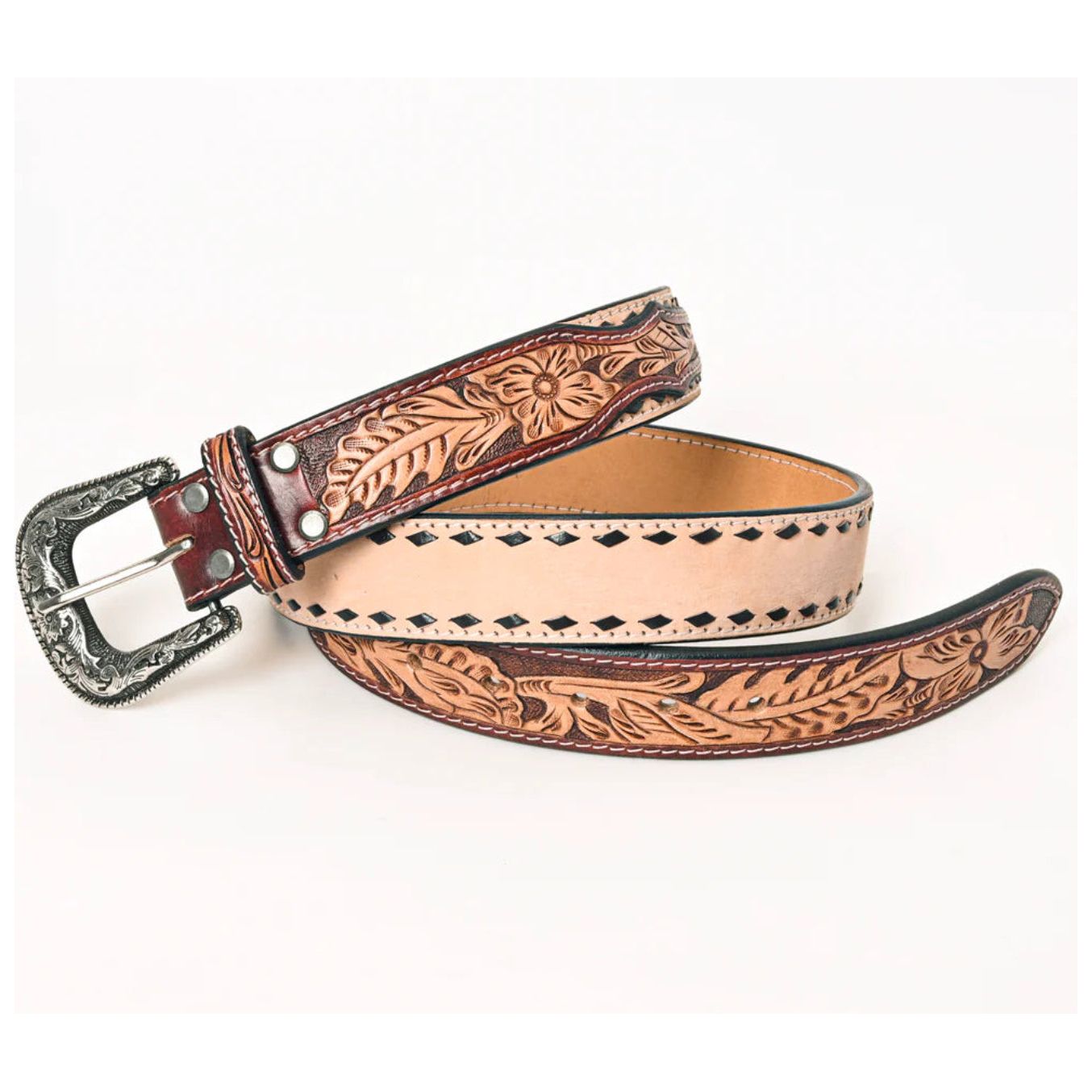 American Darling Belt men / Ladies - Natural tan roughout W/BLACK BUCKSTITCH ADBLF223