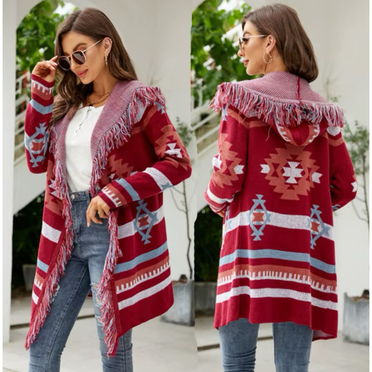 Lucky & Blessed Ladies Aztec Cardigan with Tassels | Two Variants