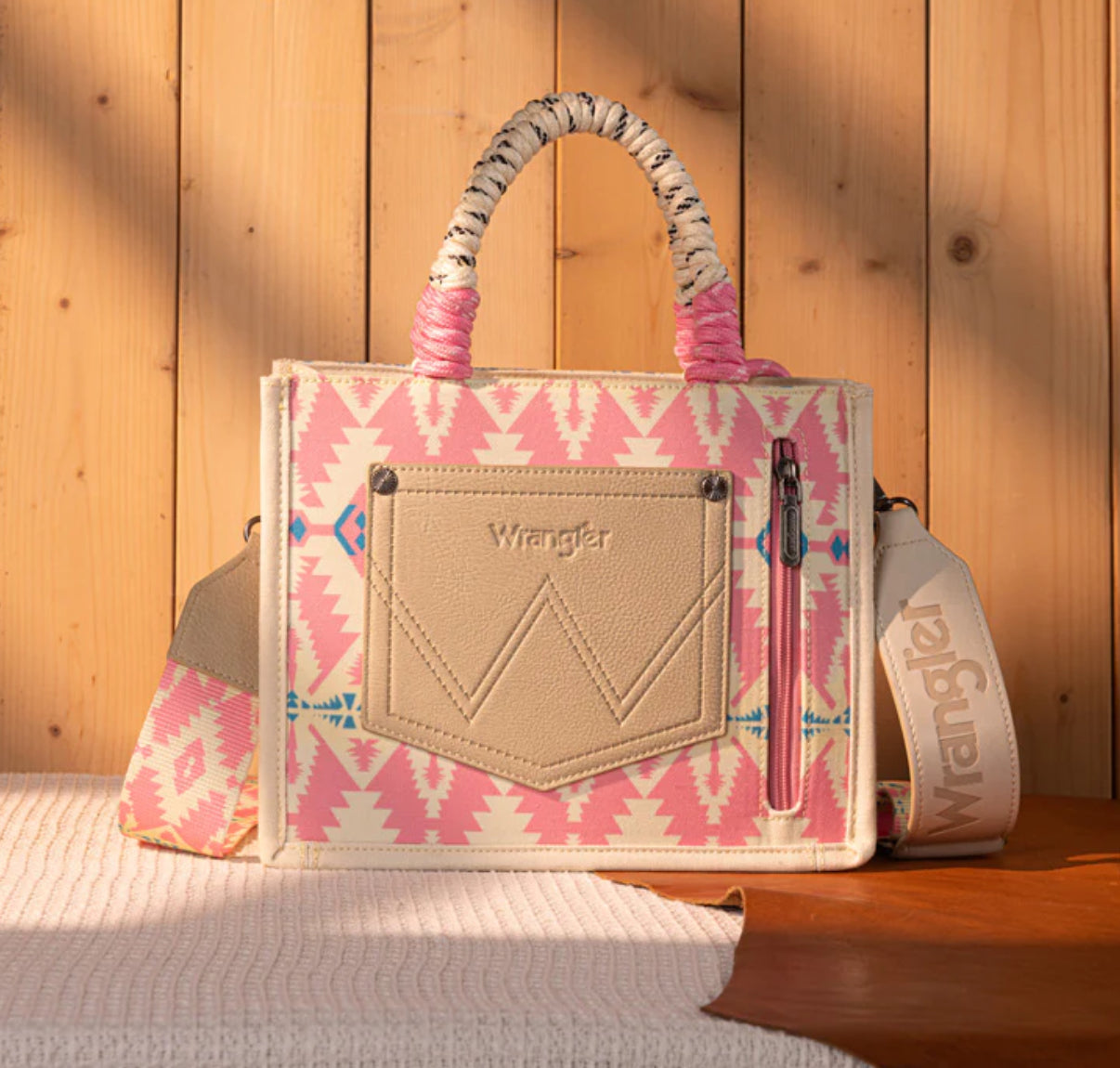 Wrangler Ladies Aztec Print Rope Tote/Crossbody - Light Pink WG206-8122SLPK