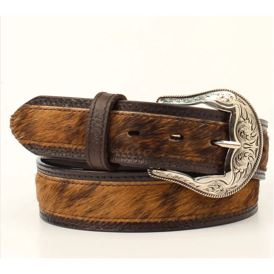 Ariat Ladies Belt- 1-1/2" Calf Hair Overlay- Brown with Black Trim A1550002