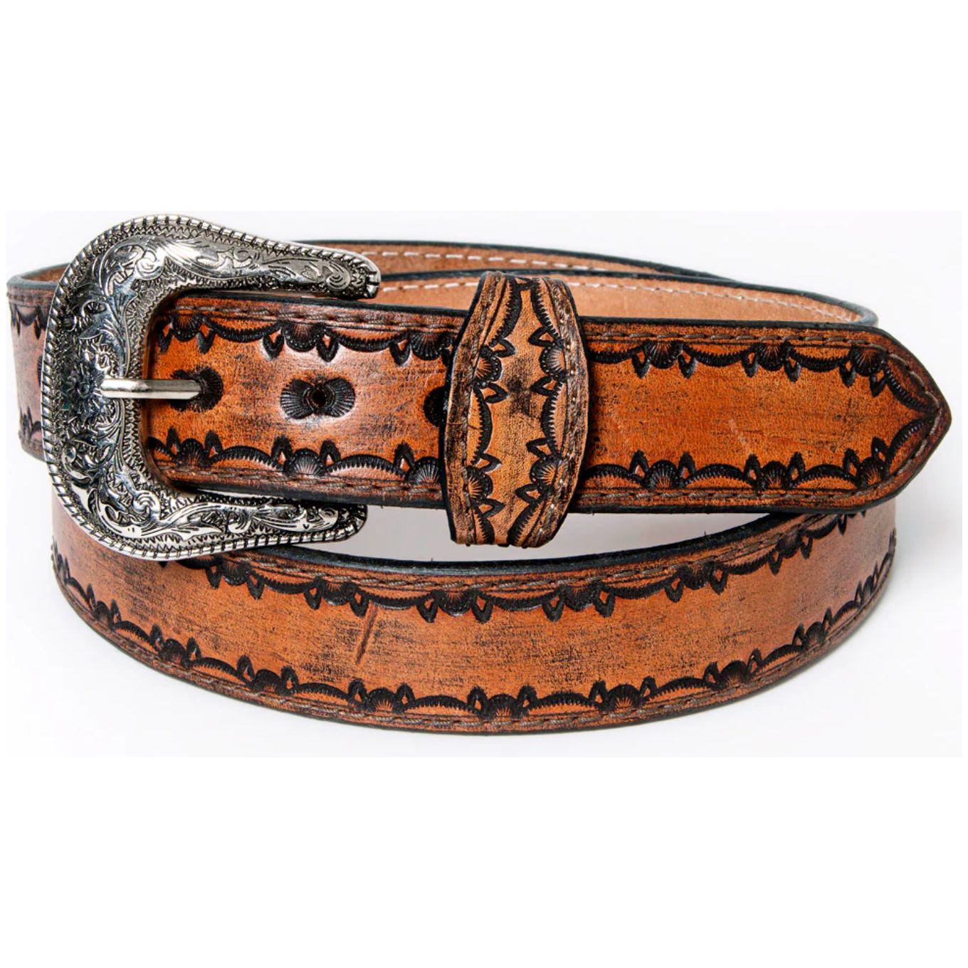 American Darling Belt men / Ladies - Chestnut & hand tooled ADBL115