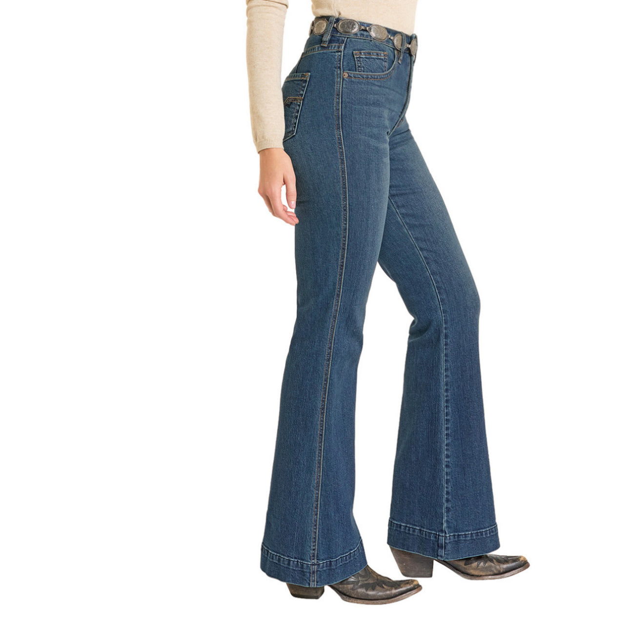 Rock & Roll Denim Ladies Trouser -medium Wash, High Rise, Signature Pocket BW5HD07211