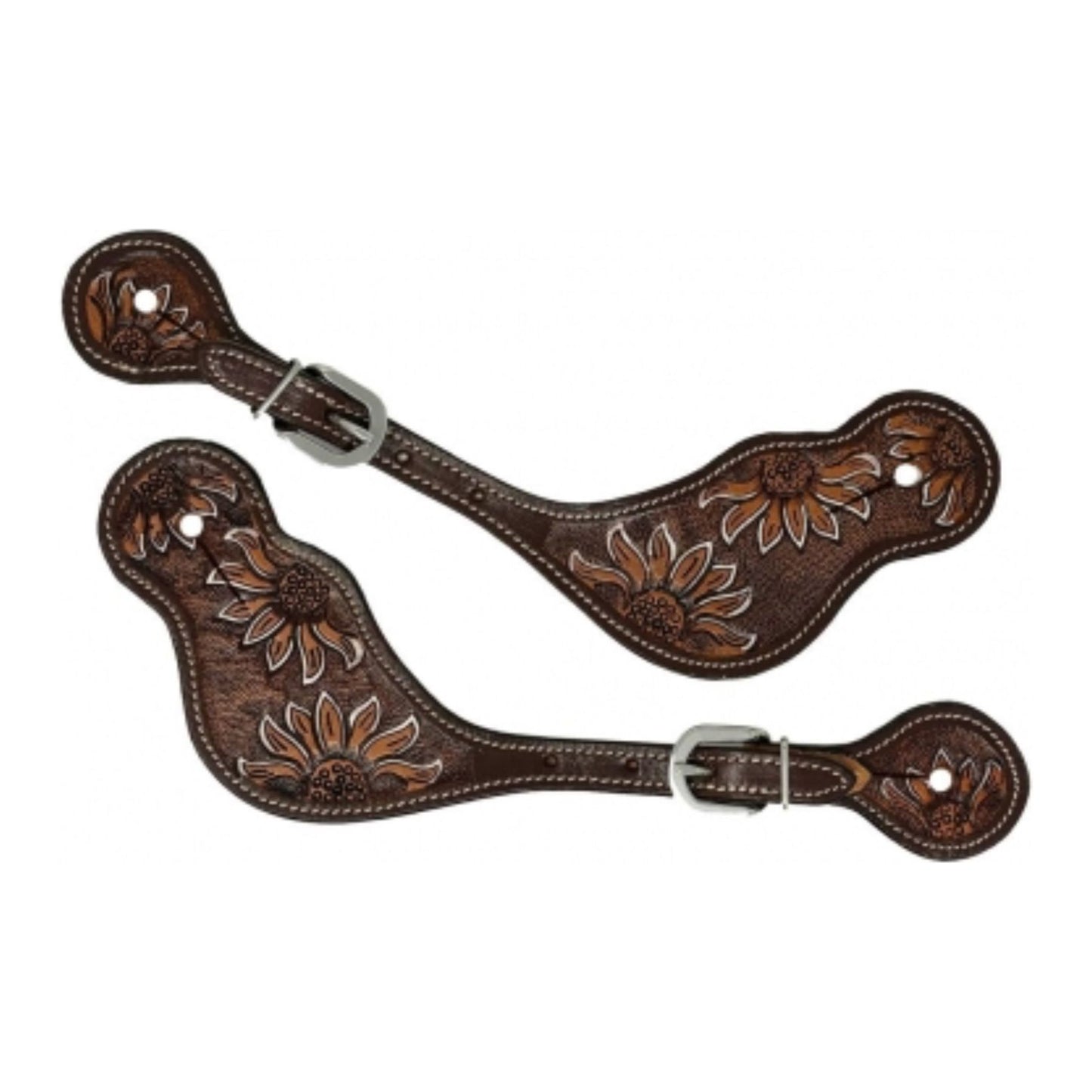 Rugged Ride Deluxe Leather Spur Straps - Sunflower Outlined