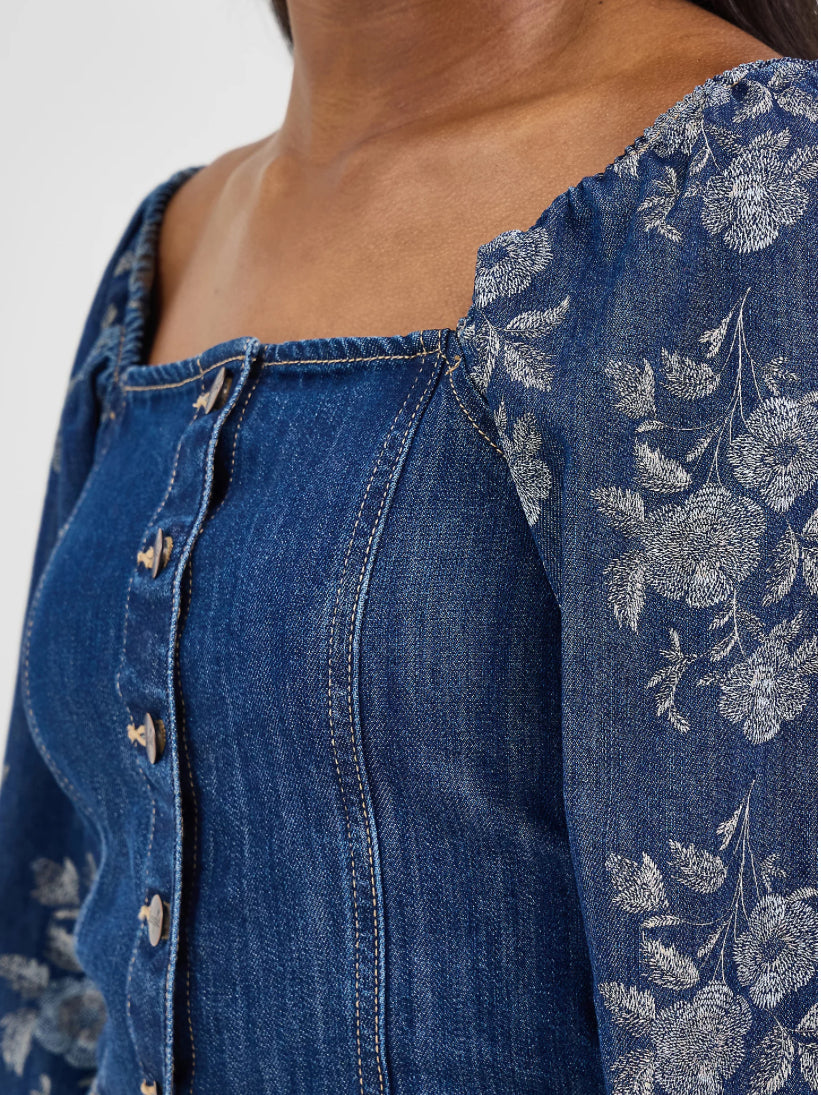 Wrangler Ladies Shirt - Retro Crop Denim Blouse 112364720