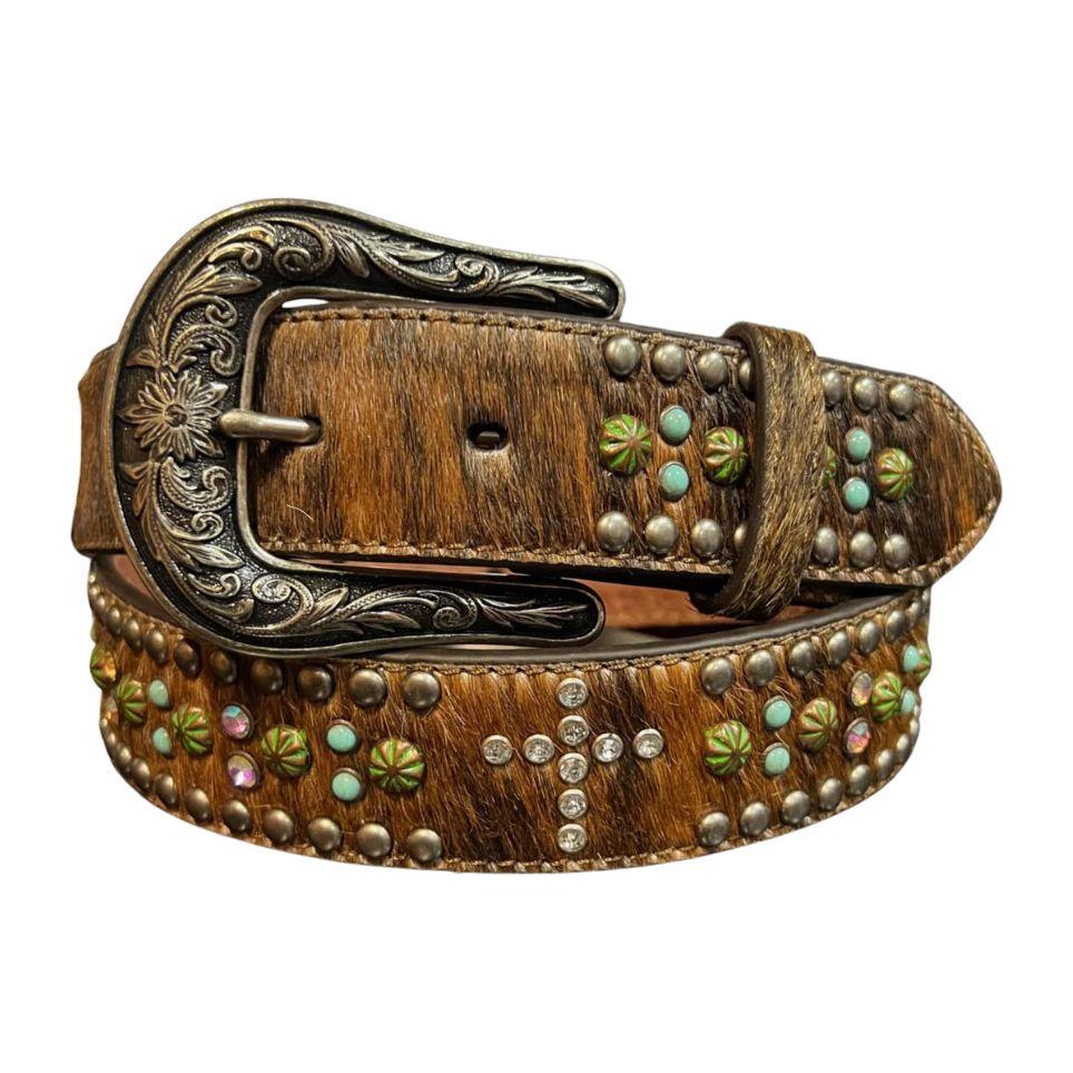 Nocona Ladies Belt Cross Studded Calf Hair N320002702