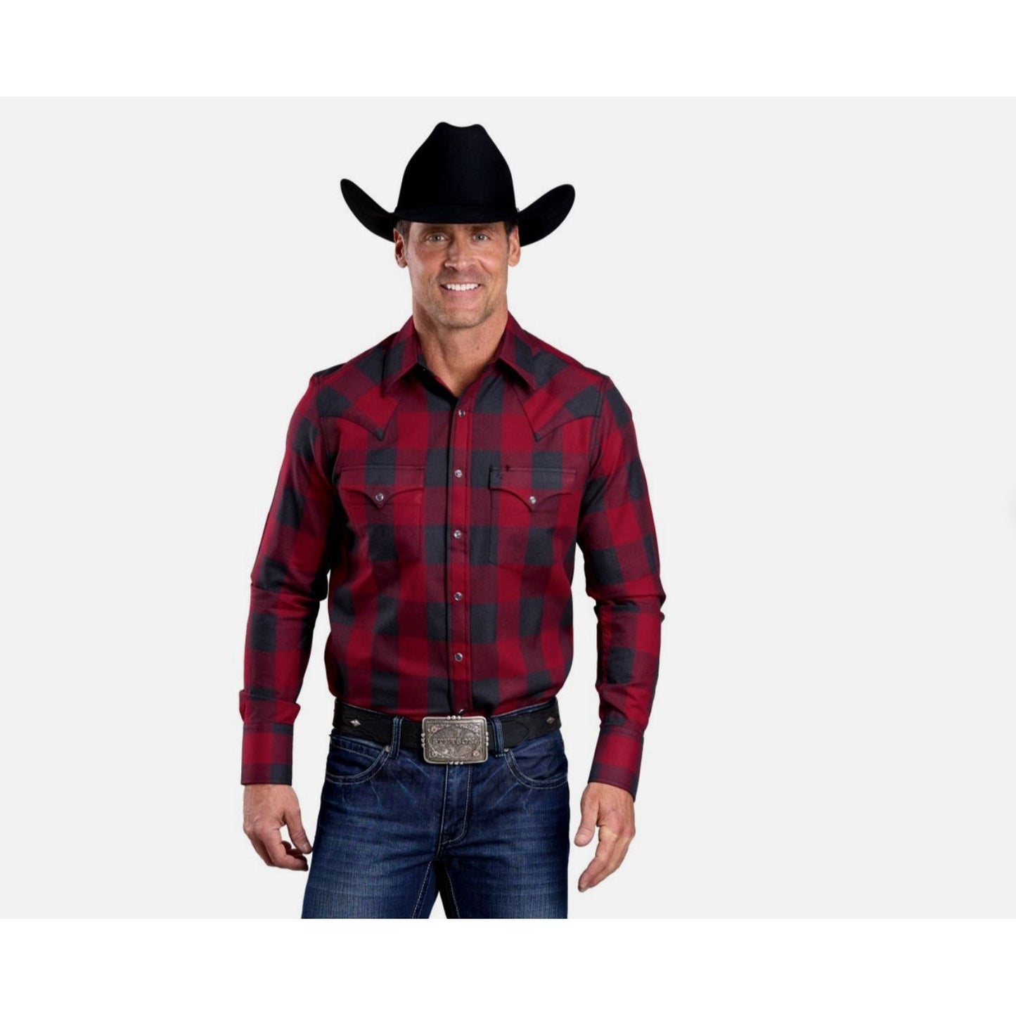 Stetson Men’s Snap Shirt, Red Buffalo Plaid, 11-001-0478-6060