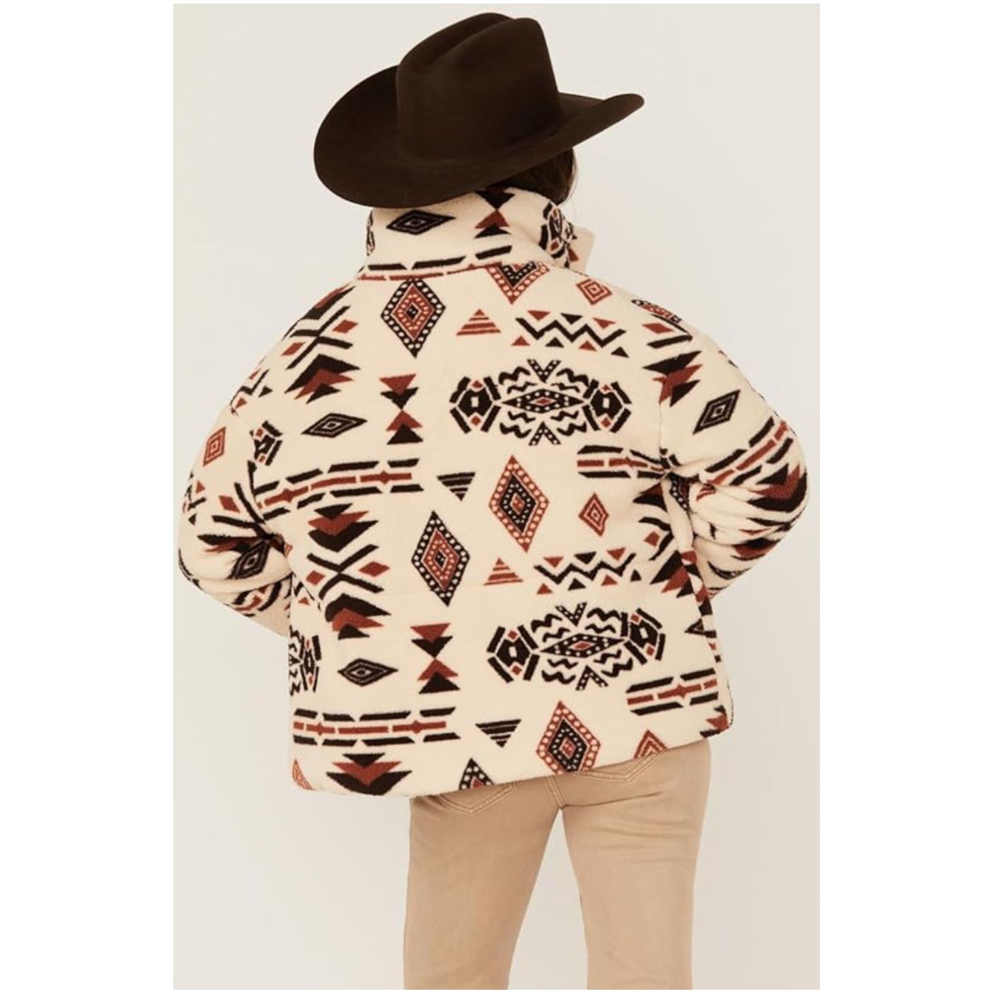 Miss Me Women's Southwestern Print Sherpa Jacket - MJ0719L US Ivory