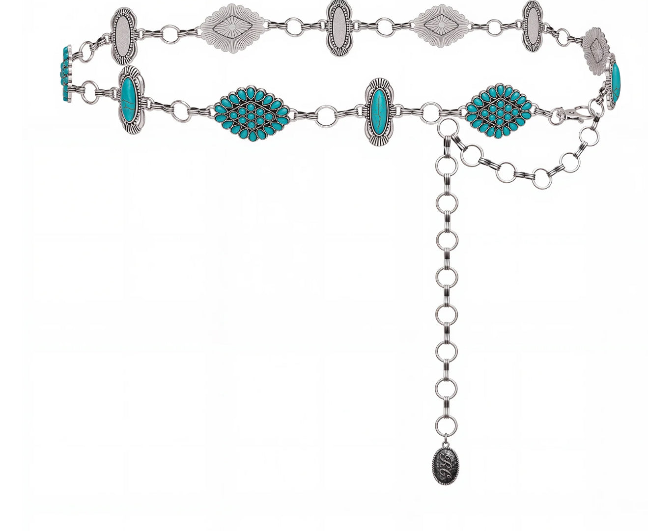 Rustic Coutoure Western Concho Link Chain Belt, Turquoise Bead RCB-03-113TQ