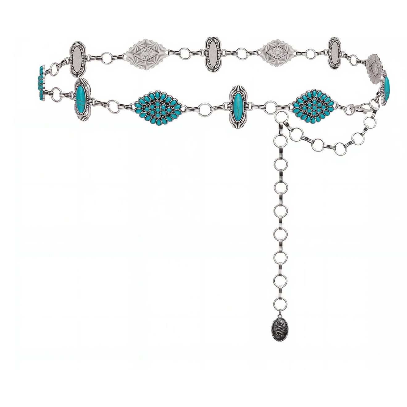 Rustic Coutoure Western Concho Link Chain Belt, Turquoise Bead RCB-03-113TQ